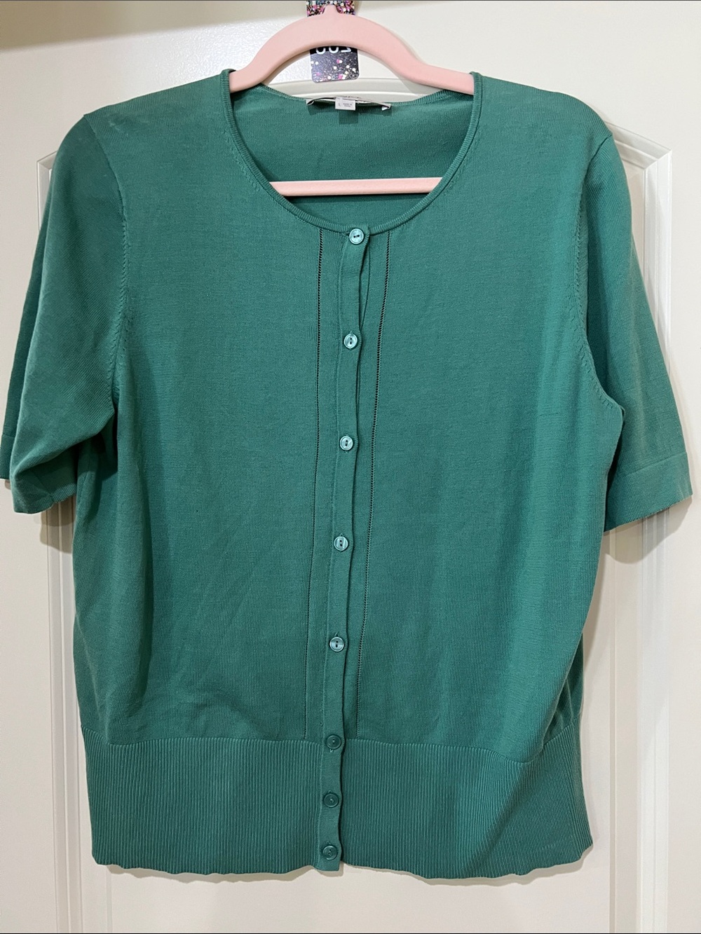 LOFT Teal Short-Sleeve lightweight Button-Up Cardigan H233